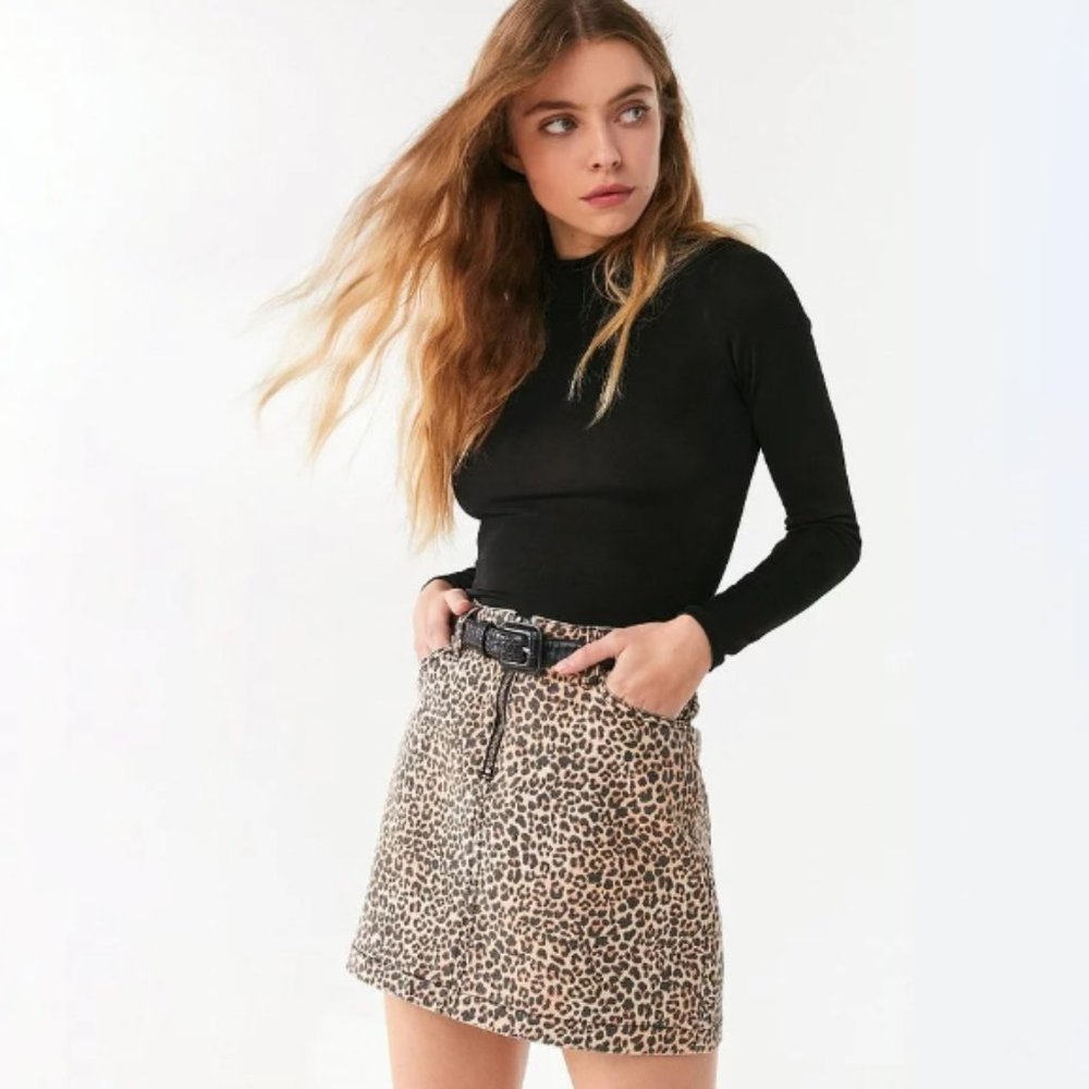 BDG Denim Leopard Print Mini Skirt Brown Black Size Medium